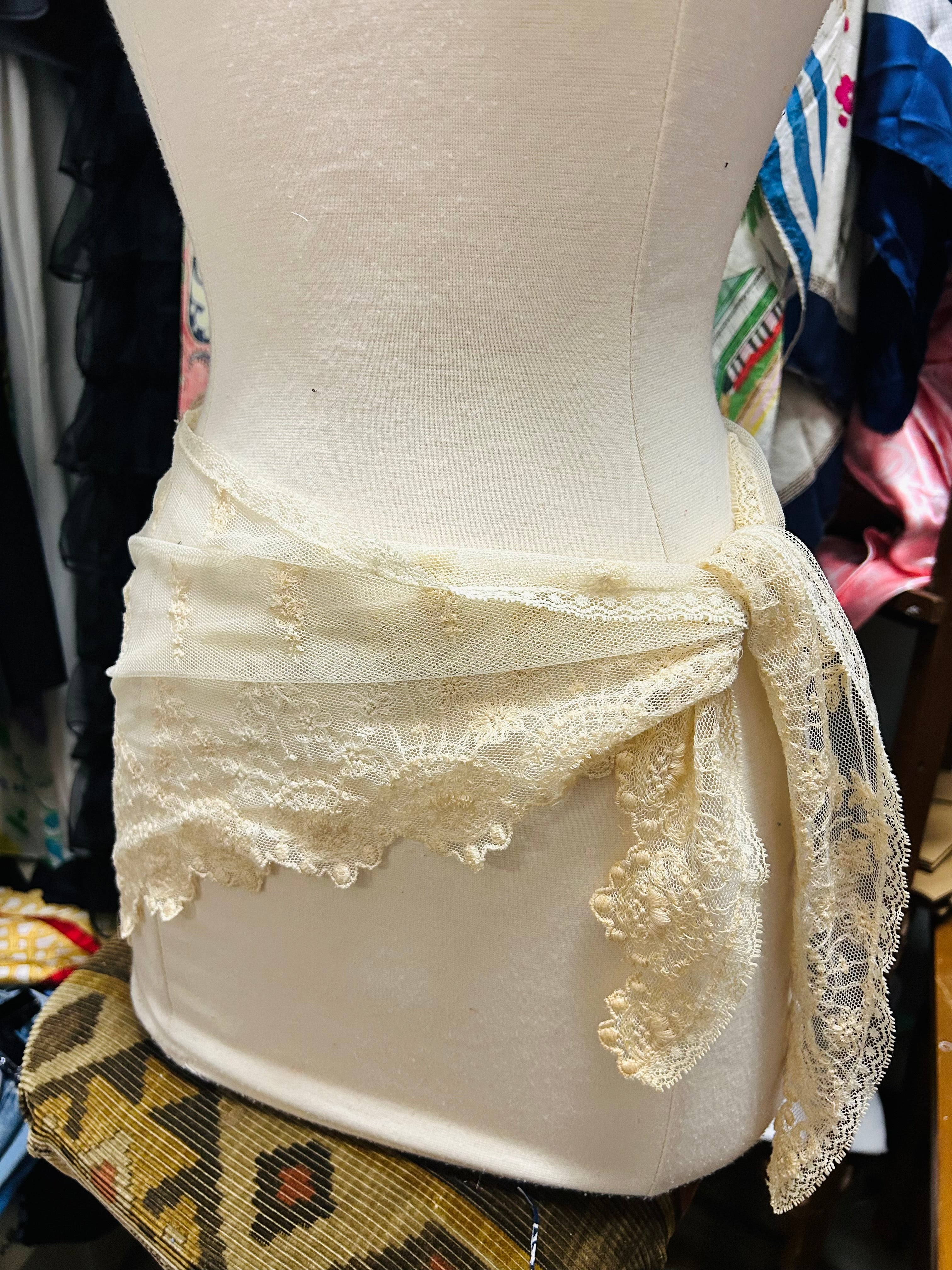 Vintage Crochet Lace Scarf or Waist Tie