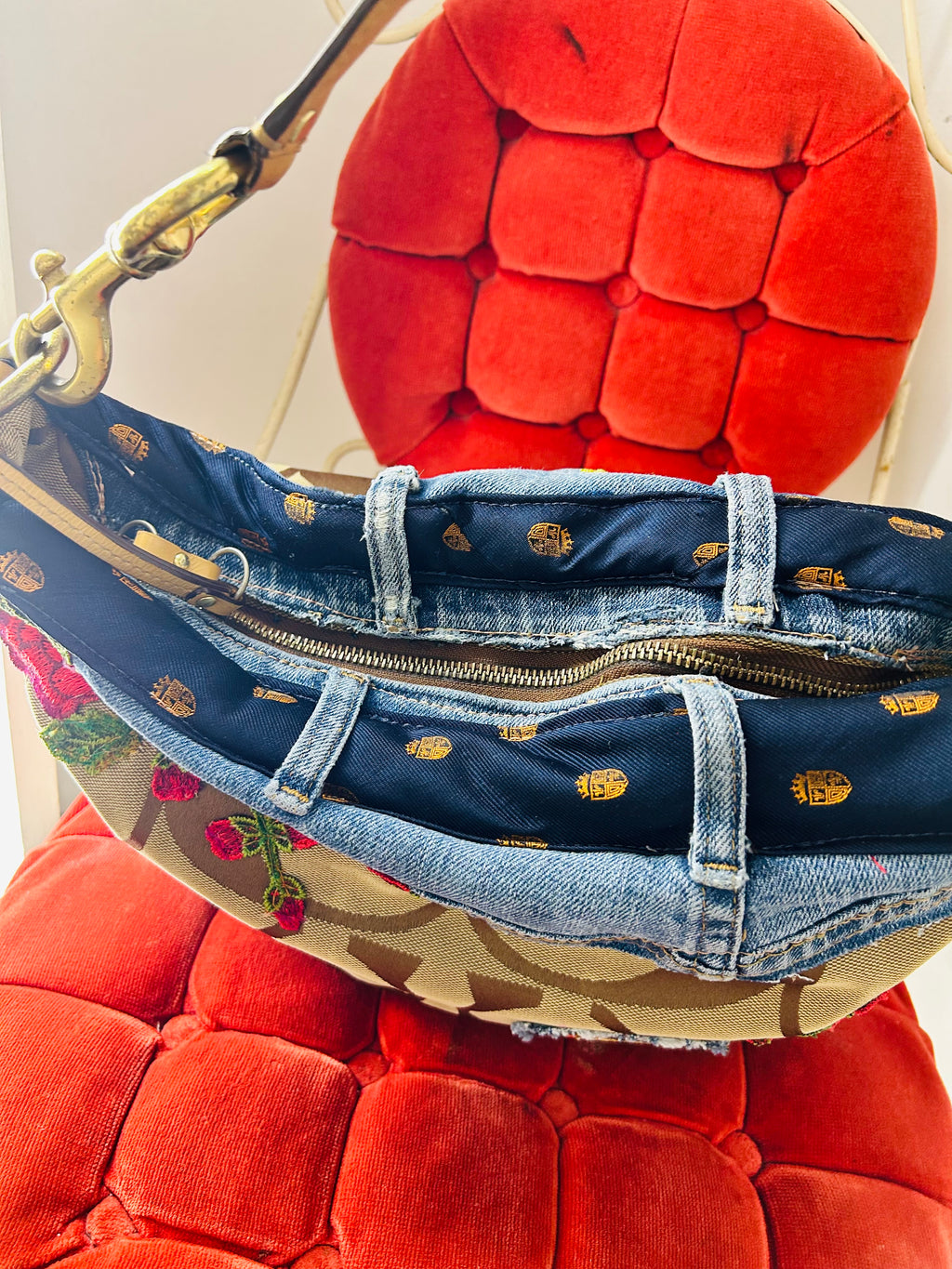 OOAK Vintage Coach & Floral Tiger Tie Bag