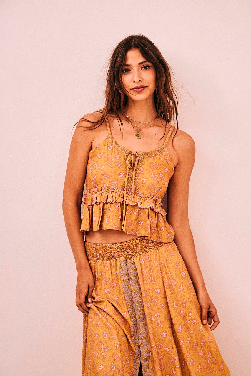 Nekane Embroidered Printed Strapless Top