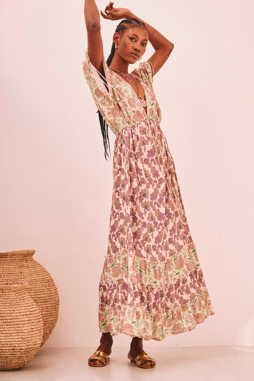 Nekane Floral Mixed Print Maxi Flowing Dress
