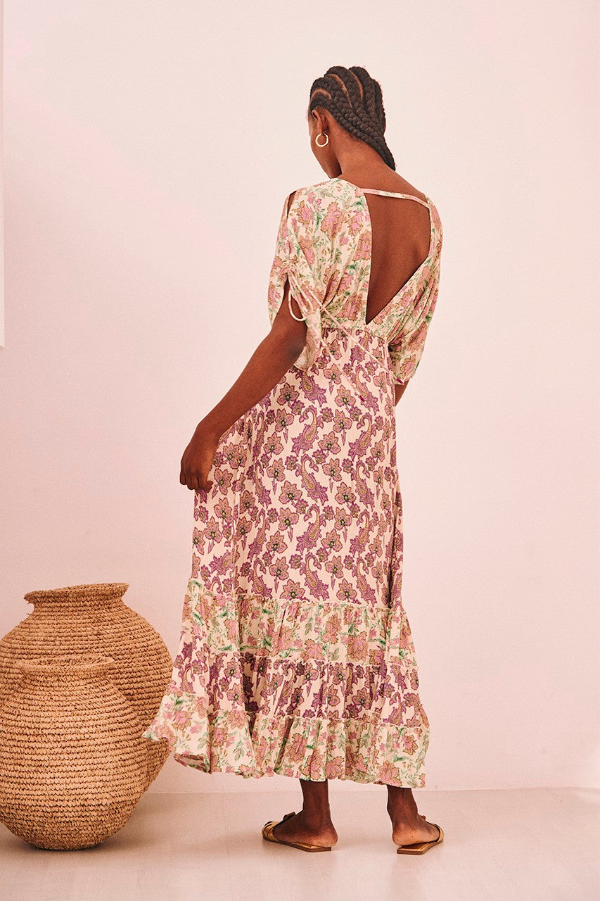 Nekane Floral Mixed Print Maxi Flowing Dress