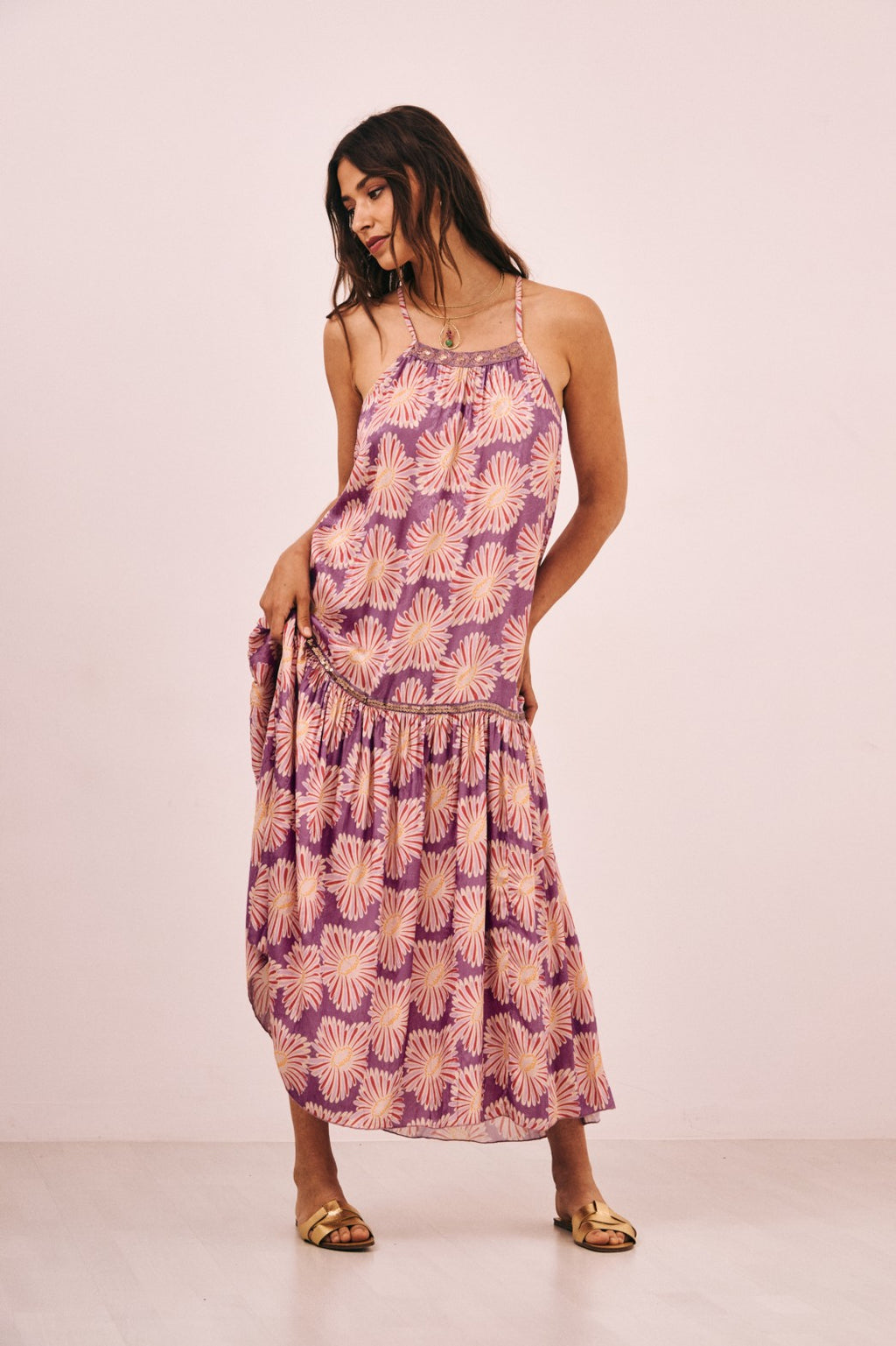 Nekane Daises Printed Halter Maxi Dress
