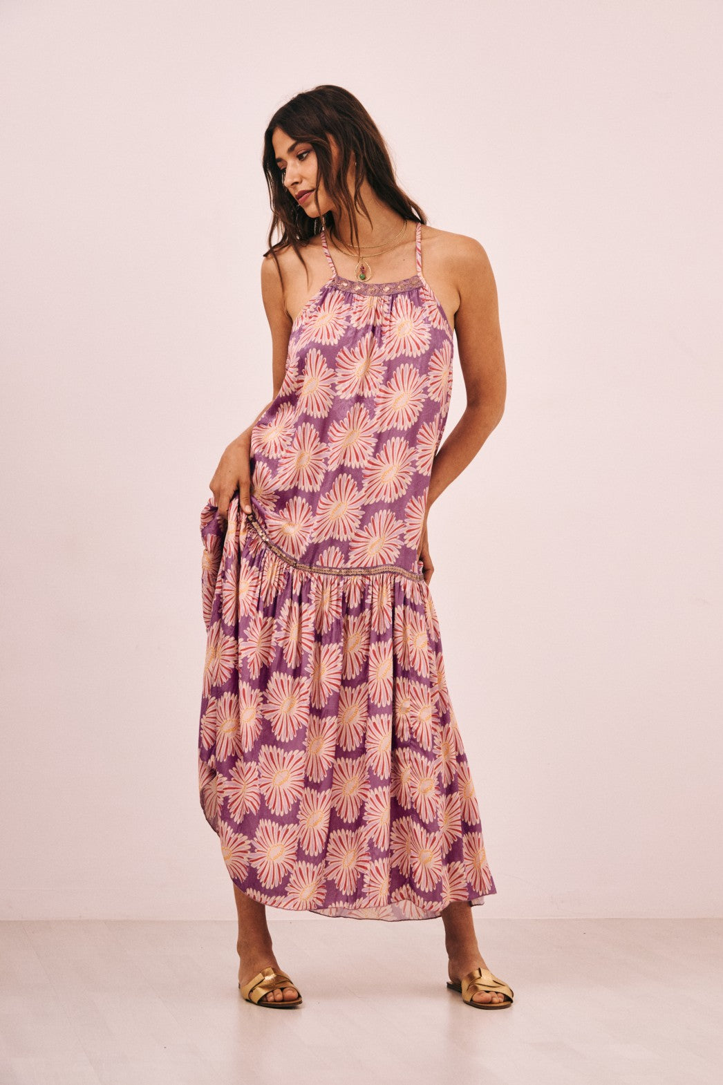 Nekane Daises Printed Halter Maxi Dress