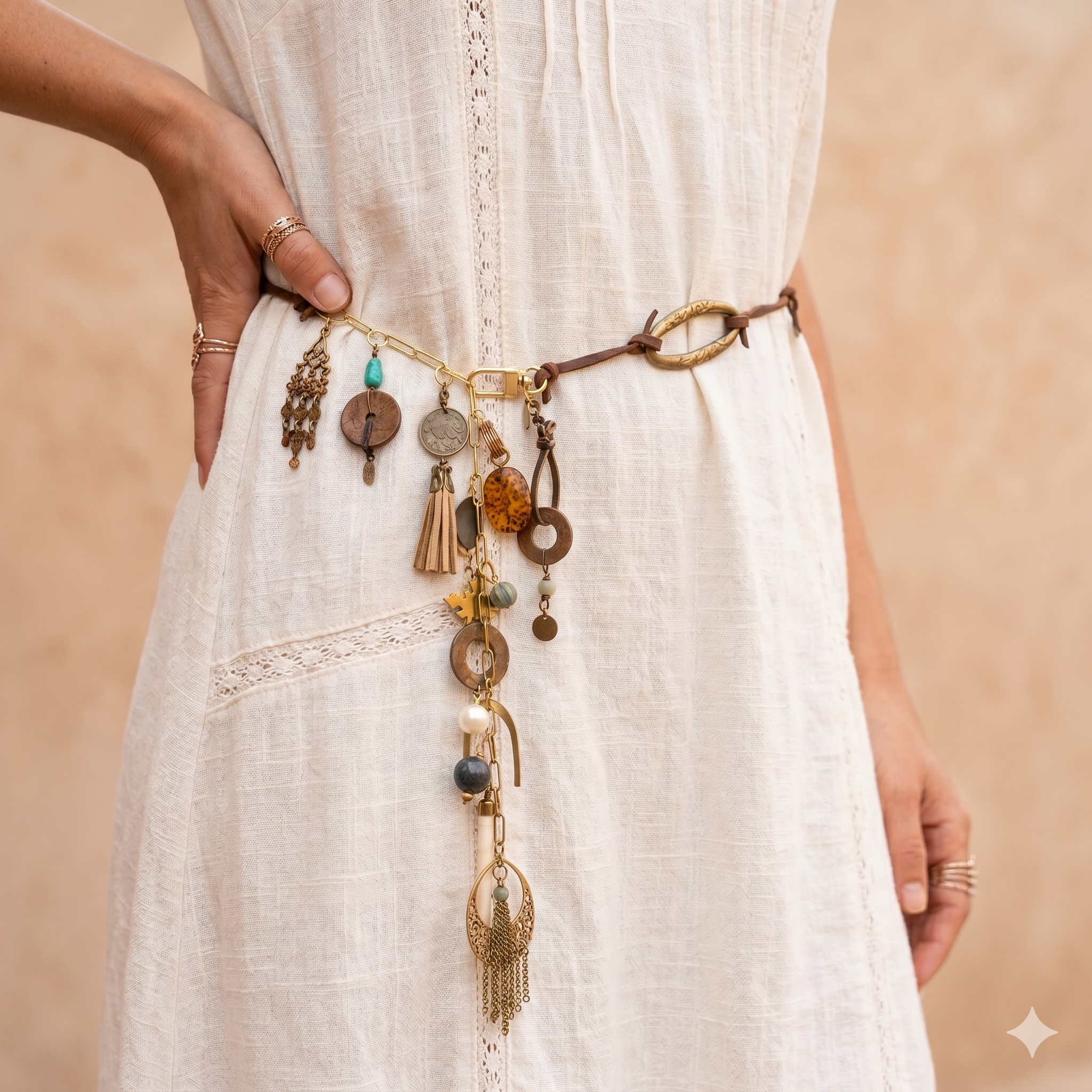 OOAK Leather Vintage Charms Link Belt or Necklace