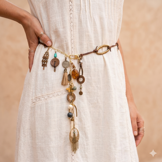 OOAK Leather Vintage Charms Link Belt or Necklace