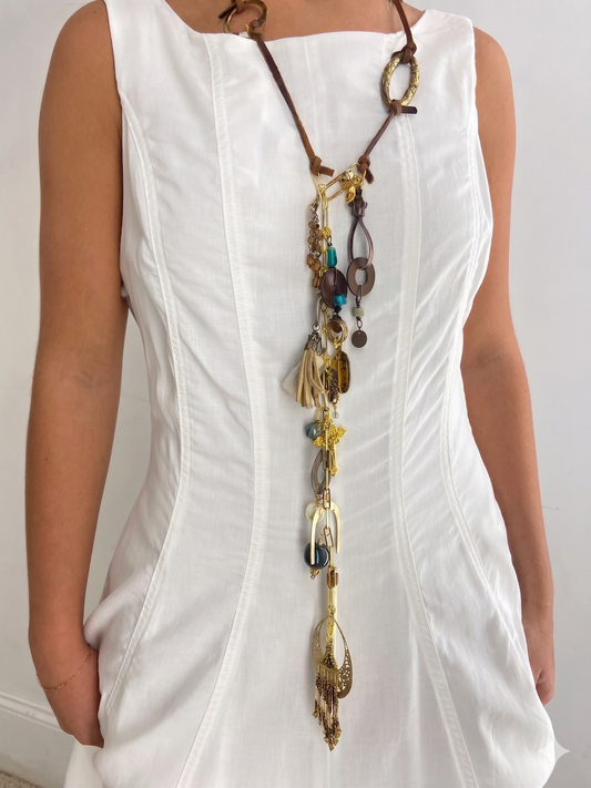 OOAK Leather Vintage Charms Link Belt or Necklace