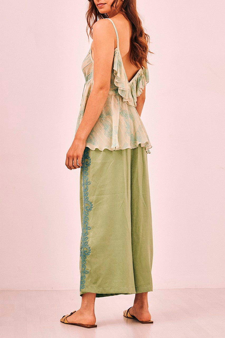 Nekane Embroidered Flowing Straight Trousers