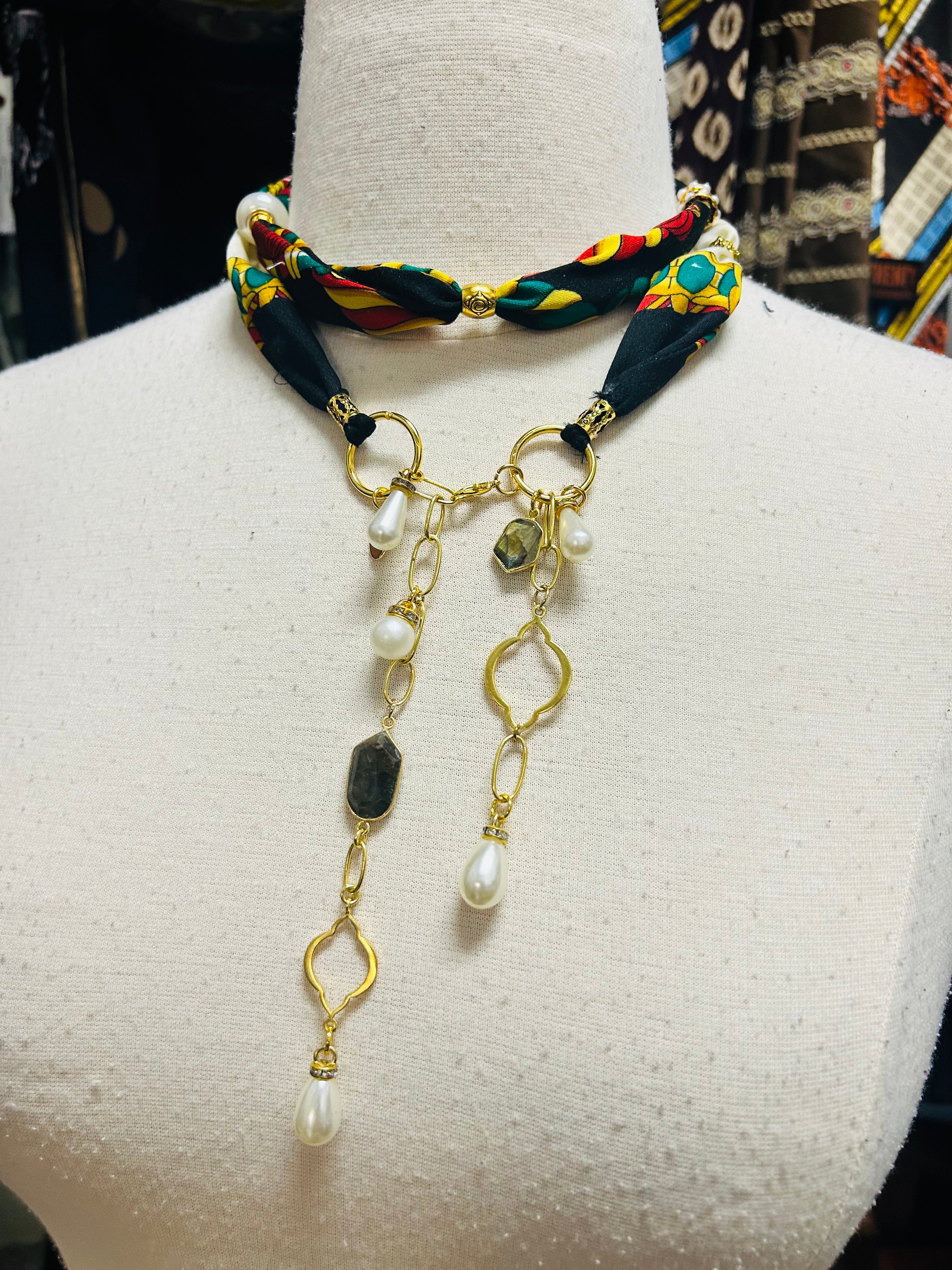 OOAK Vintage Printed Scarf Necklace or Belt