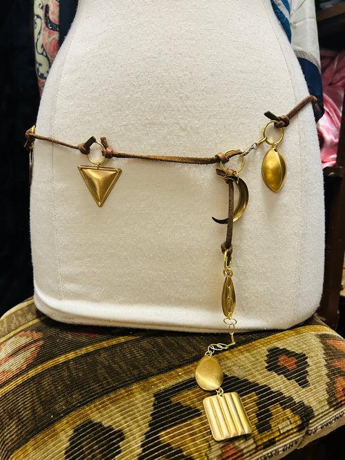 OOAK Vintage Leather & Brass Belt