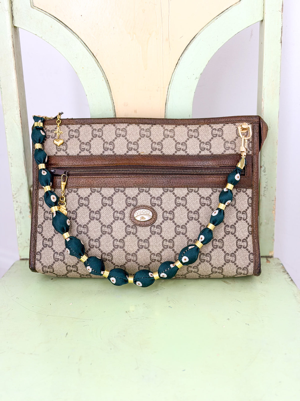 OOAK Vintage Gucci Plus Monogram Bag w/ a Repurposed Vintage-Tie Strap