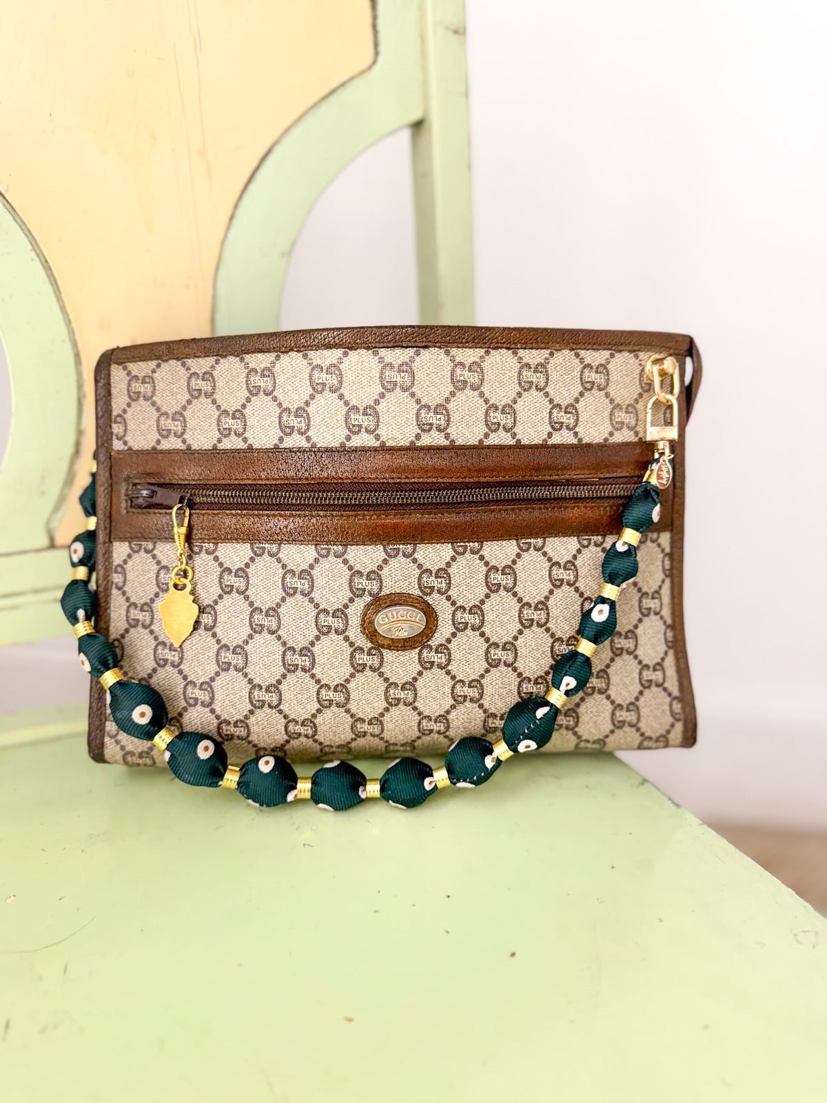 OOAK Vintage Gucci Plus Monogram Bag w/ a Repurposed Vintage-Tie Strap