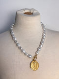 Coin Pendant Pearl Beaded Necklace