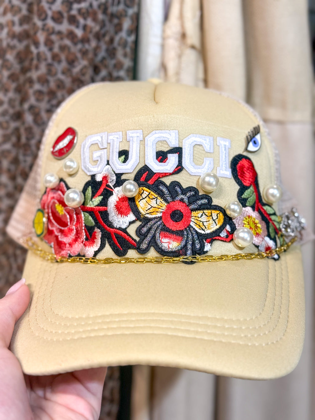 OOAK 'Gucci' Patchwork & Pearl Trucker Hat