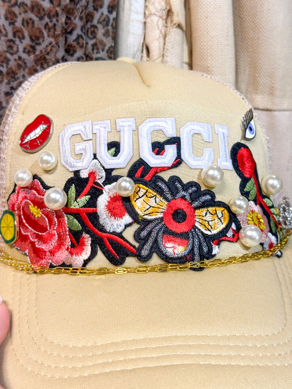 OOAK 'Gucci' Patchwork & Pearl Trucker Hat