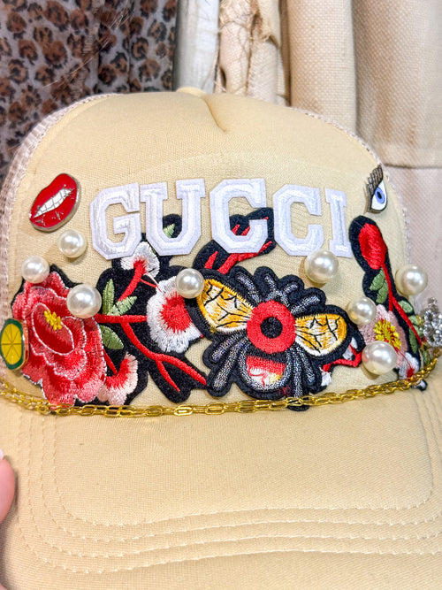 OOAK 'Gucci' Patchwork & Pearl Trucker Hat