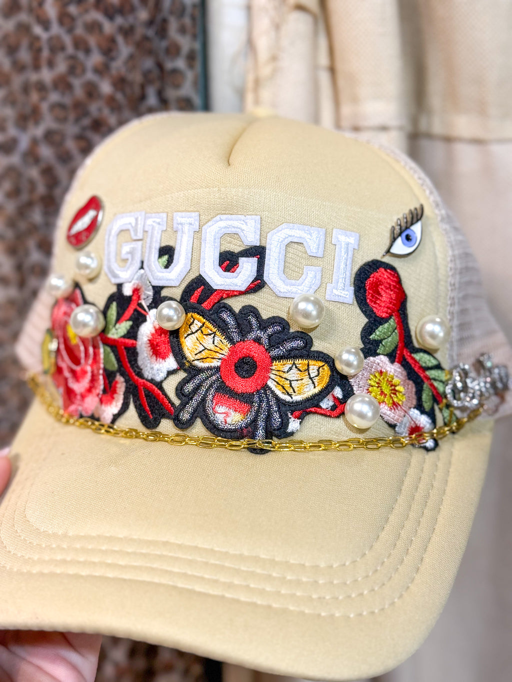 OOAK 'Gucci' Patchwork & Pearl Trucker Hat