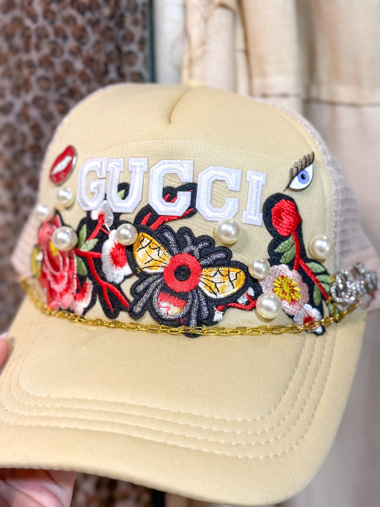 OOAK 'Gucci' Patchwork & Pearl Trucker Hat