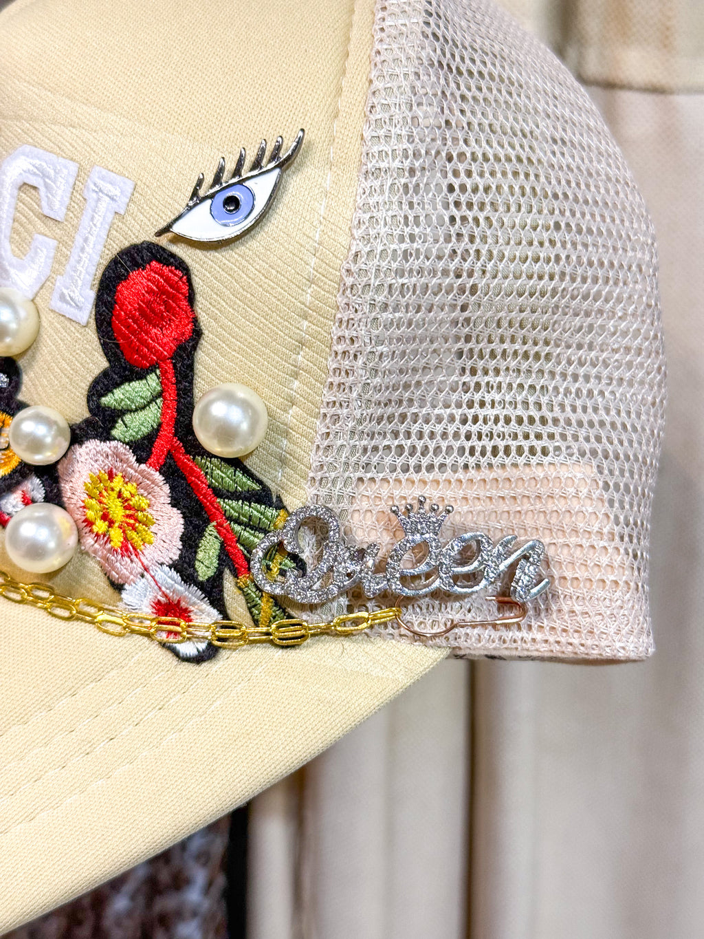 OOAK 'Gucci' Patchwork & Pearl Trucker Hat