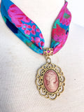 OOAK Vintage Scarf Cameo Necklace