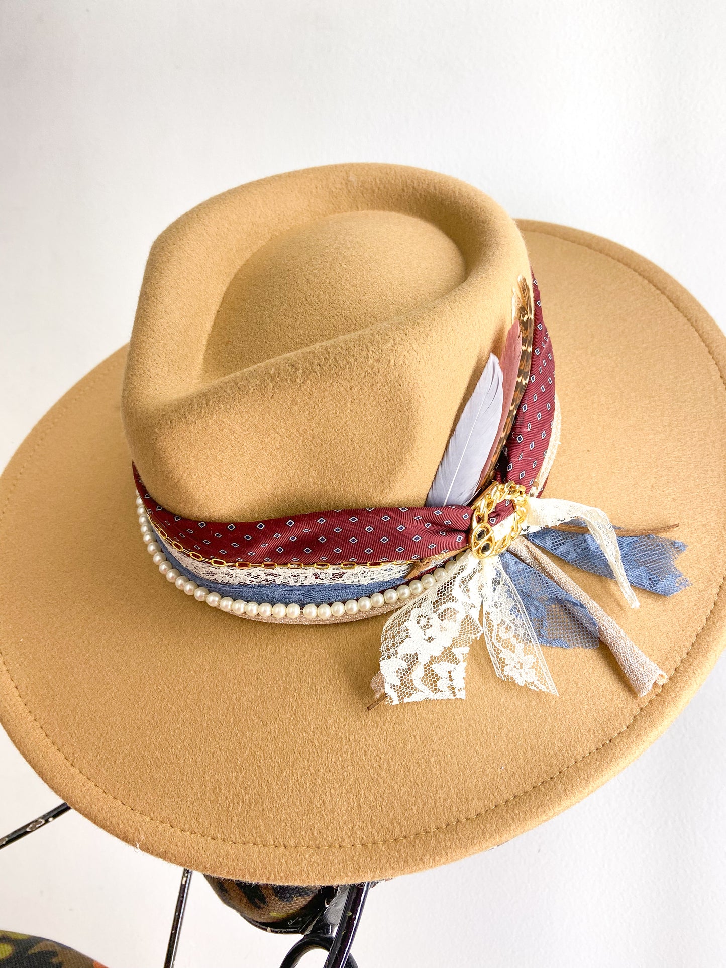 OOAK Maroon Tie Vegan Wool Hat