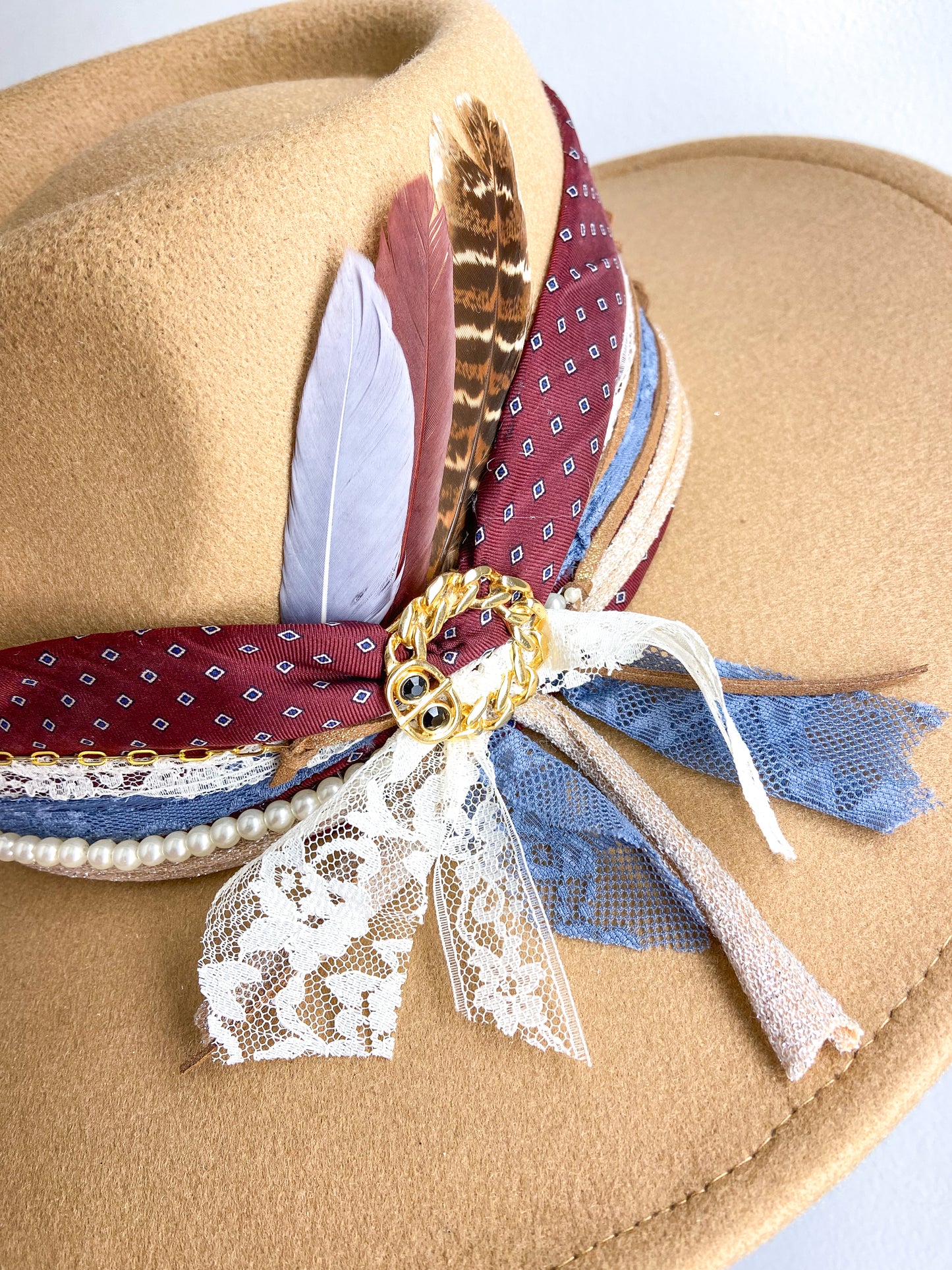 OOAK Maroon Tie Vegan Wool Hat