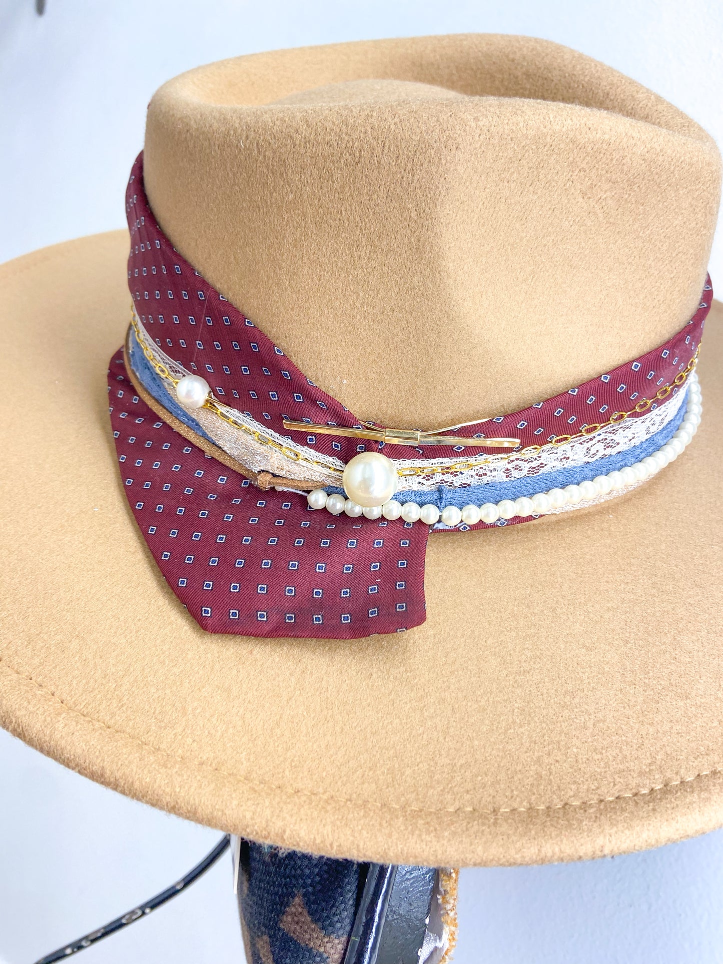 OOAK Maroon Tie Vegan Wool Hat