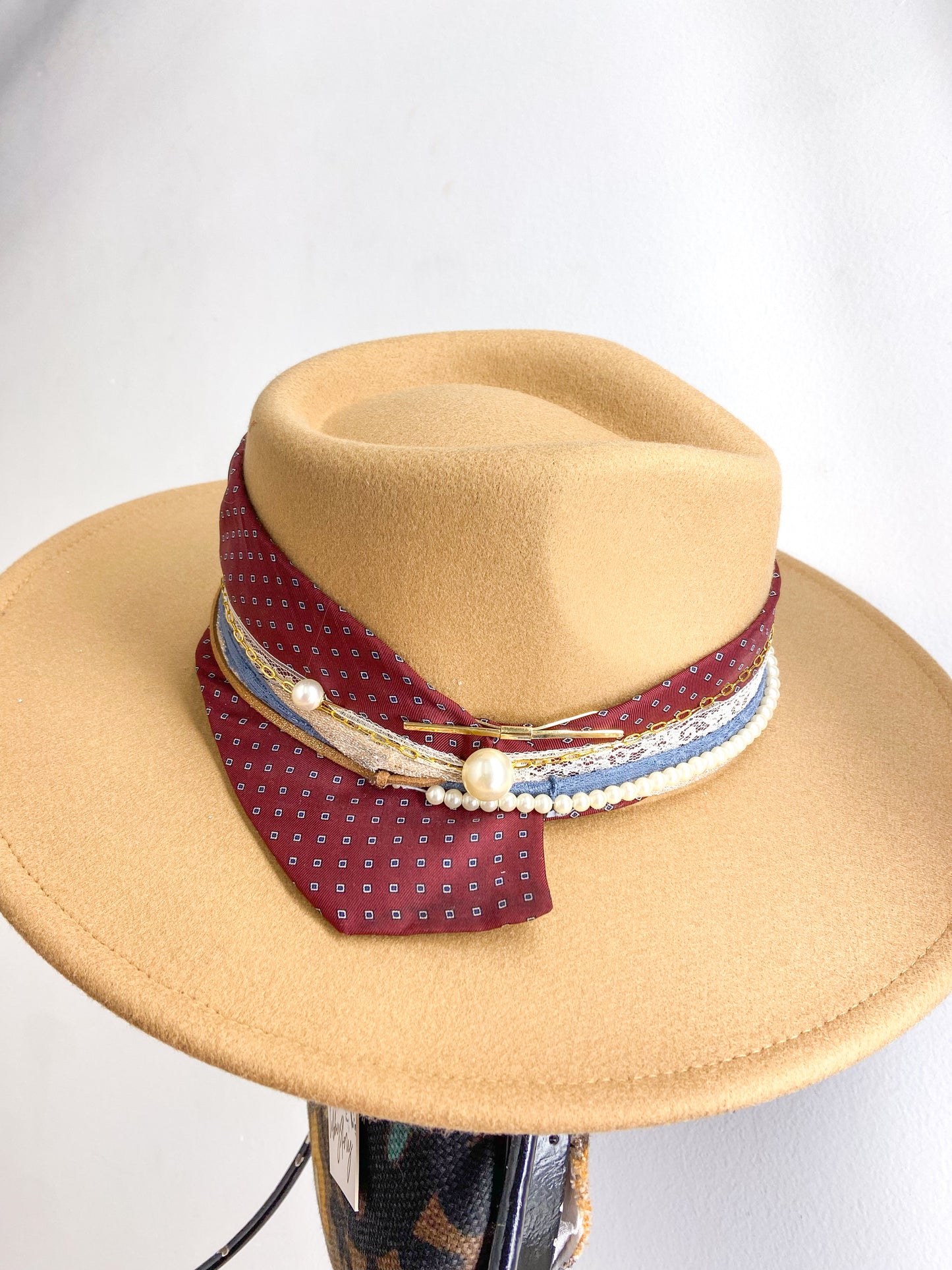 OOAK Maroon Tie Vegan Wool Hat