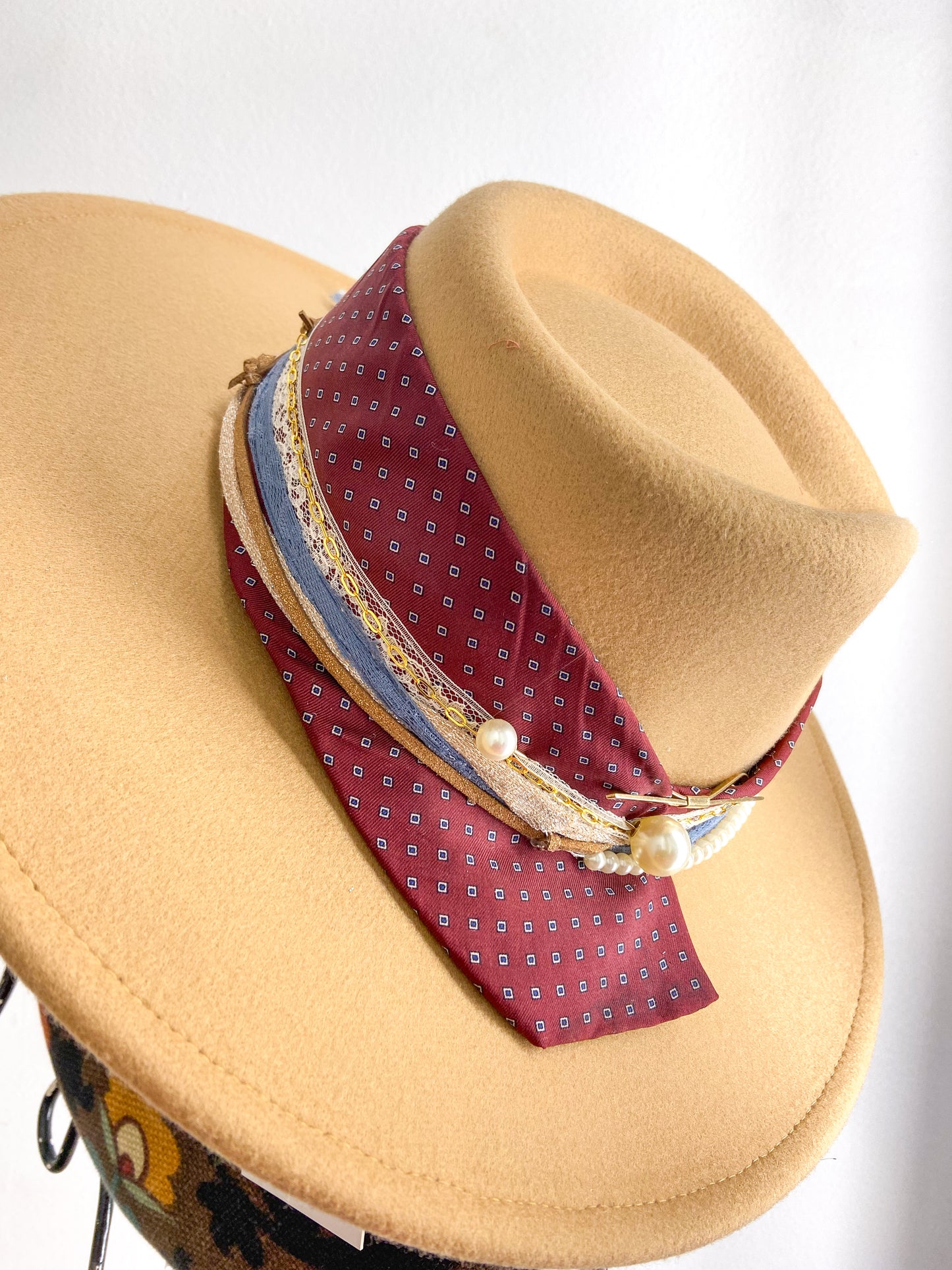 OOAK Maroon Tie Vegan Wool Hat