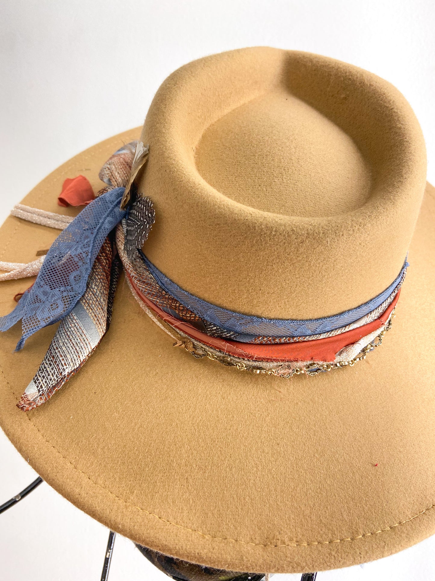 OOAK Vegan Blue/Rust Tie Hat