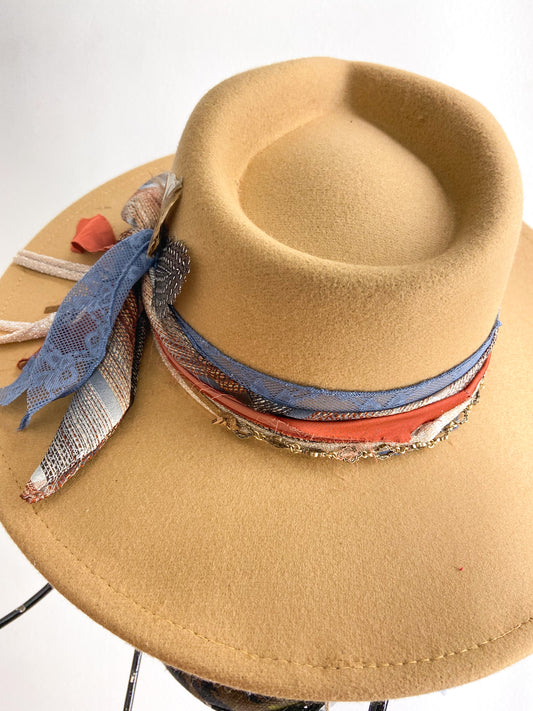 OOAK Vegan Blue/Rust Tie Hat