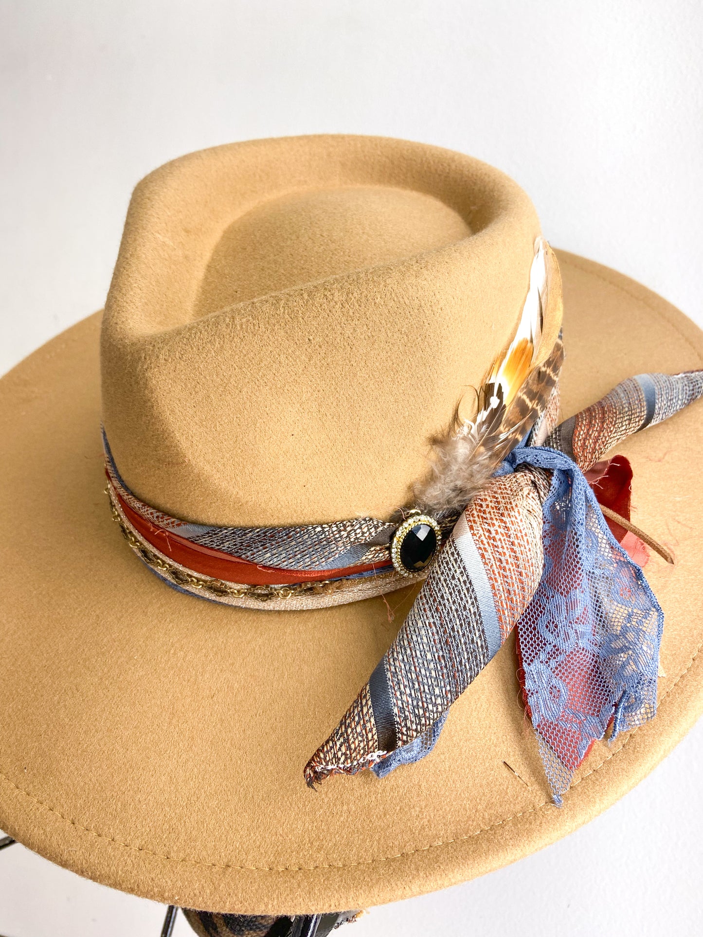 OOAK Vegan Blue/Rust Tie Hat