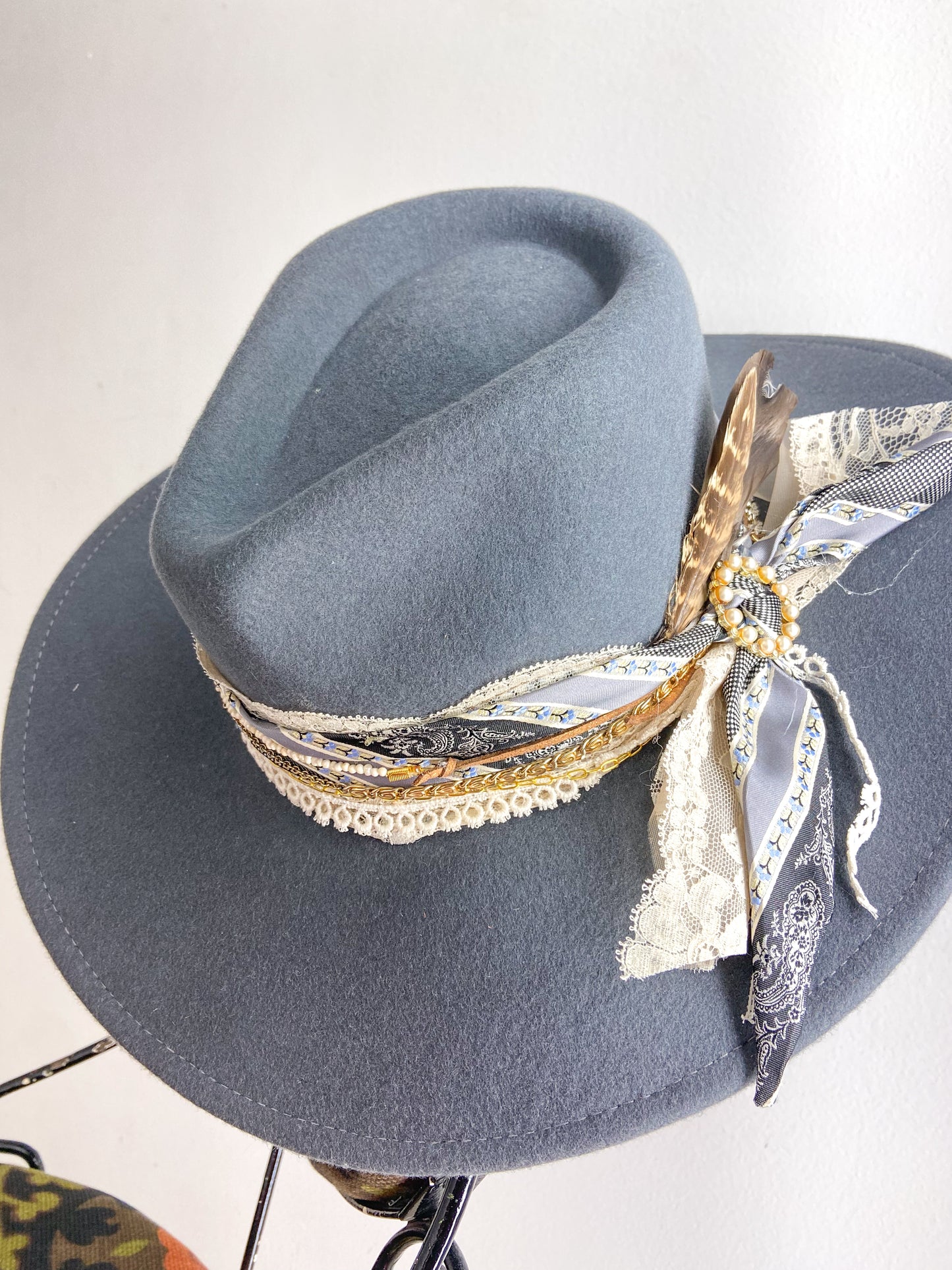 OOAK Grey Lace Tie Hat