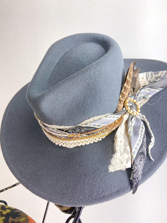 OOAK Grey Lace Tie Hat