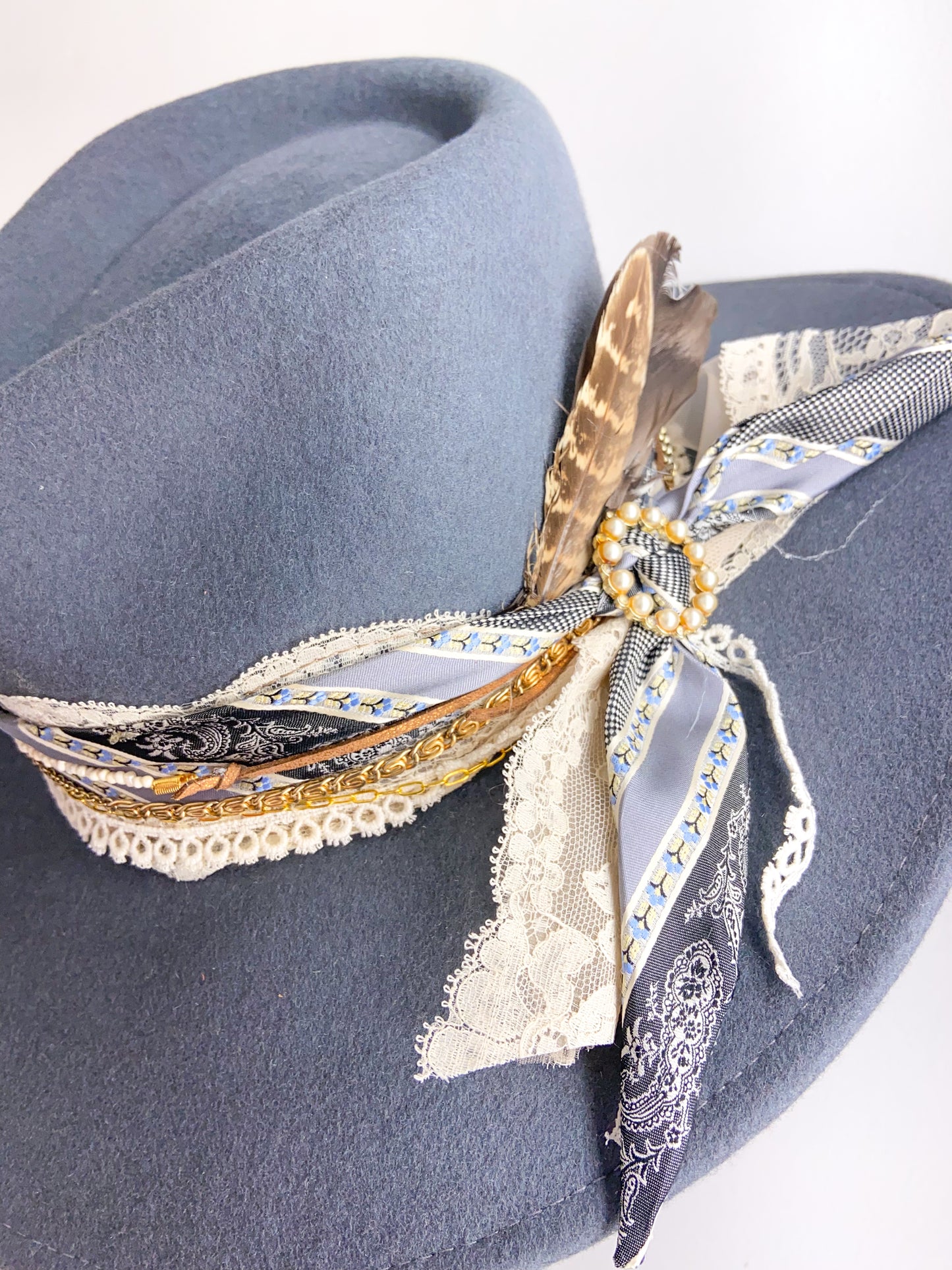 OOAK Grey Lace Tie Hat