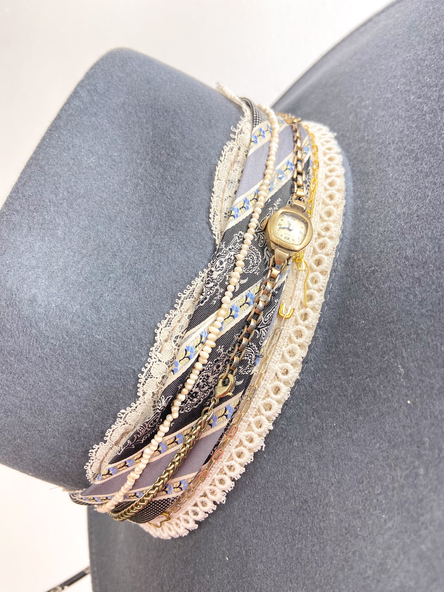 OOAK Grey Lace Tie Hat