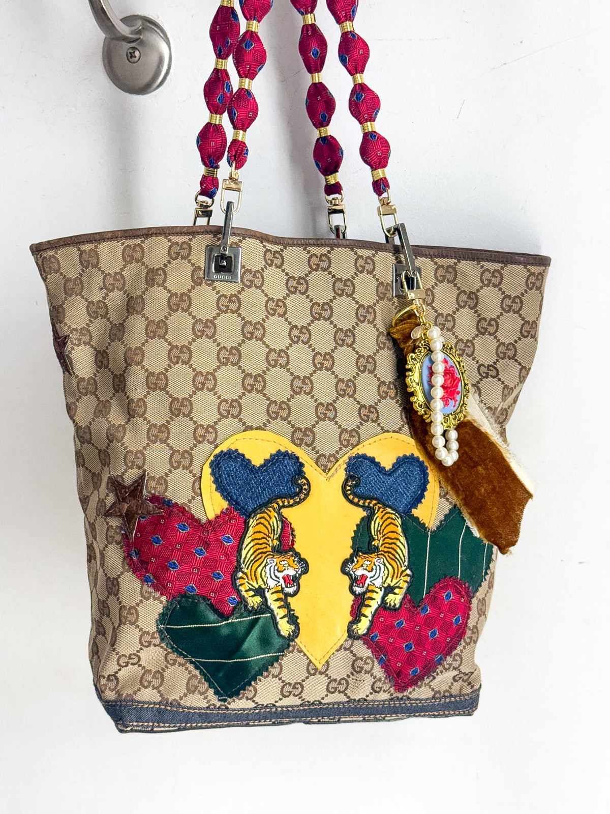 OOAK Vintage Gucci GG Canvas Tiger Heart Art Tote