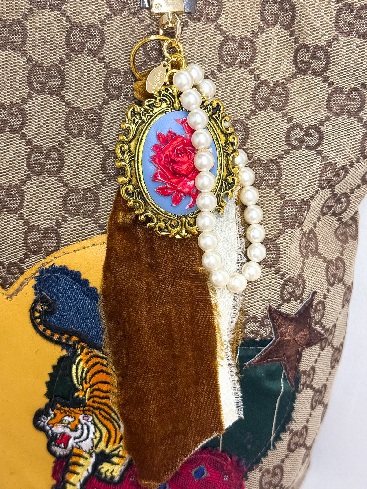 OOAK Vintage Gucci GG Canvas Tiger Heart Art Tote