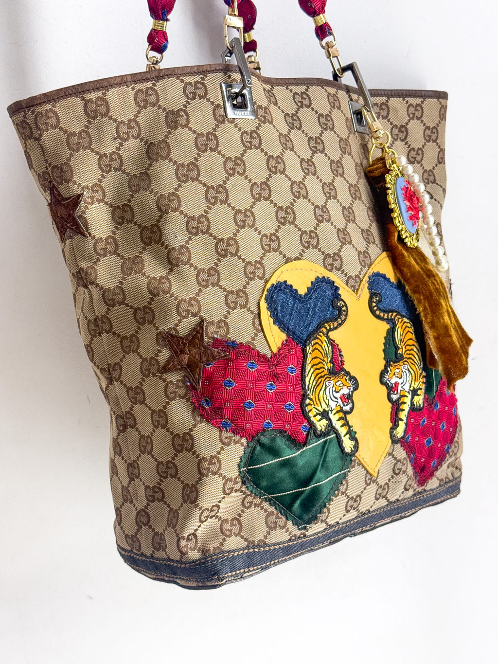 OOAK Vintage Gucci GG Canvas Tiger Heart Art Tote