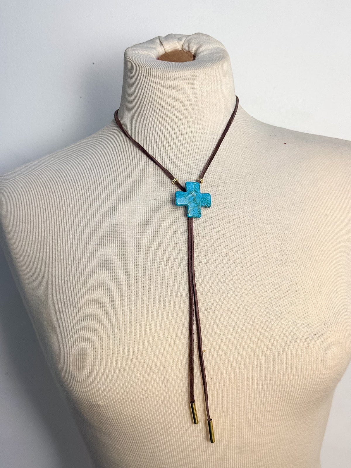 Handmade Genuine Leather & Semiprecious Stone Cross Bolo