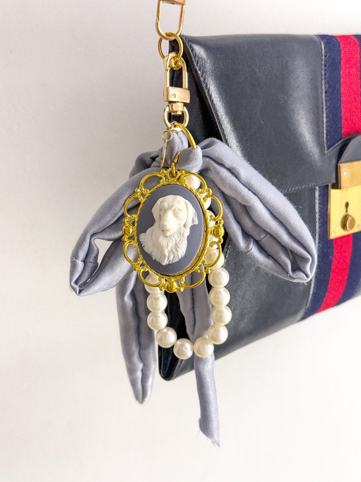 Handmade Dog Cameo and Pearl Bag Charm