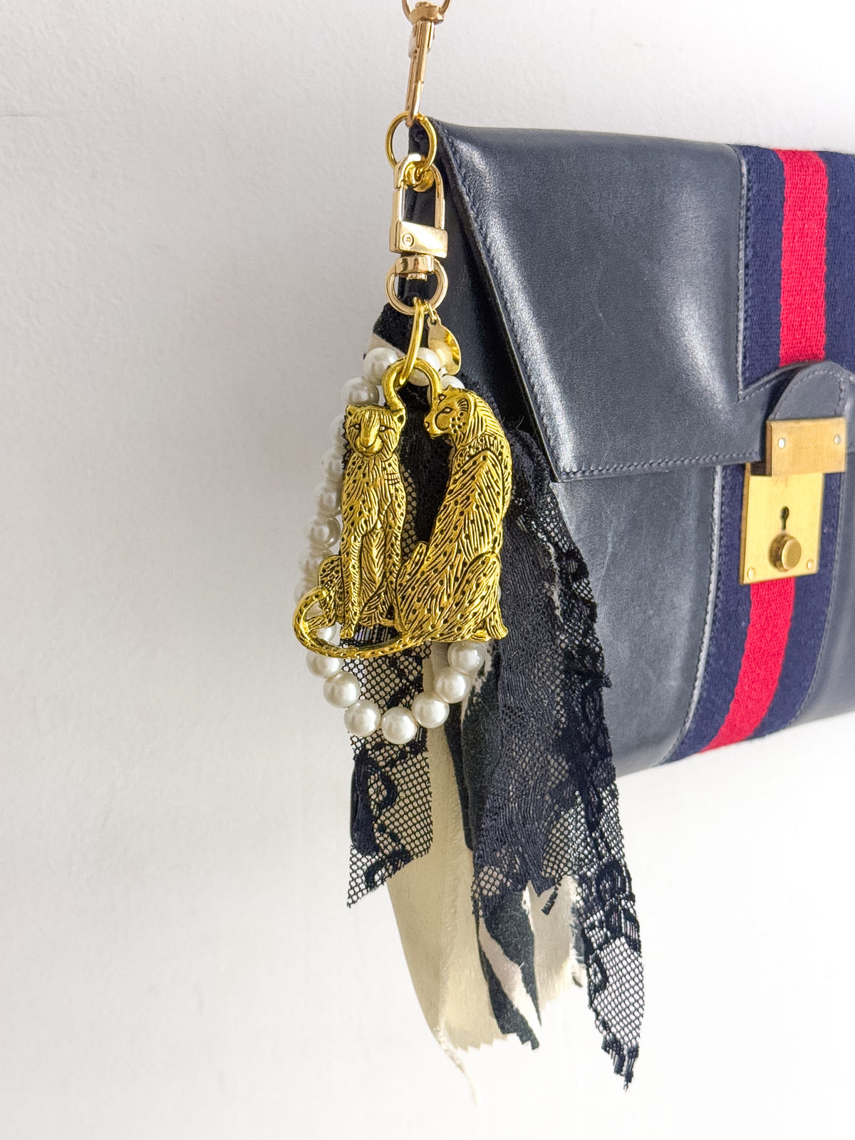 Handmade Cheetah and Pearl Bag Charm