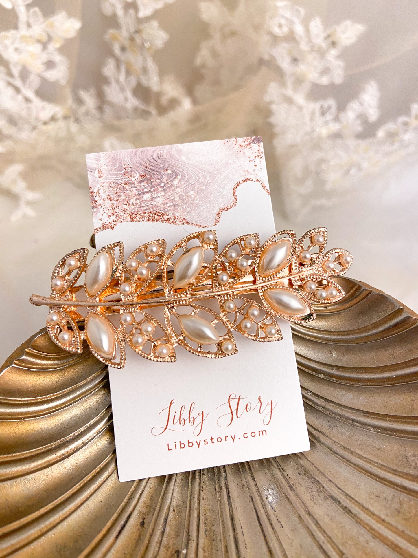 Vintage Leaf Pearl Barette