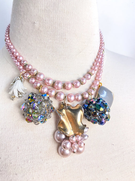 OOAK Mauve Pearl Statement Necklace
