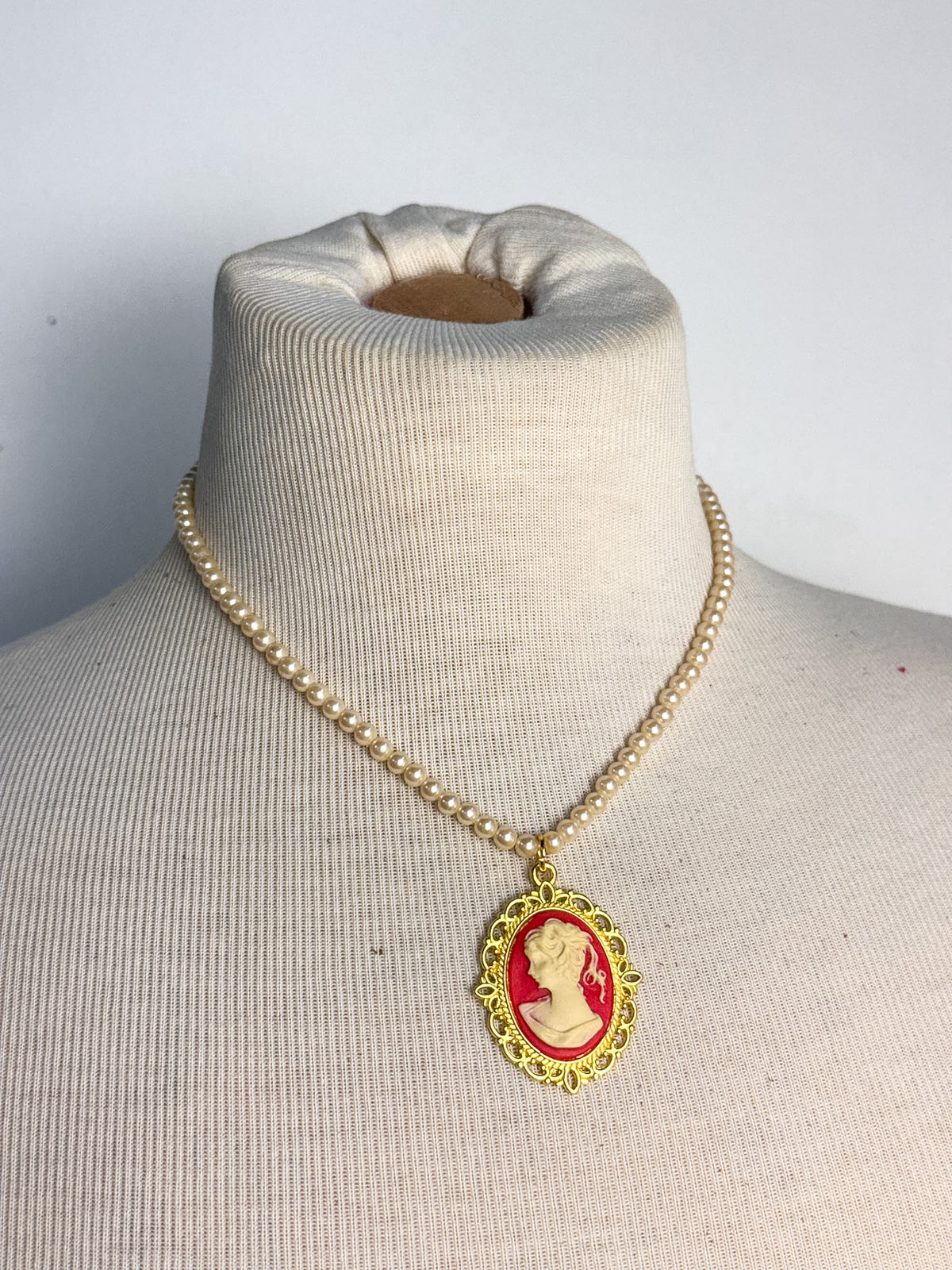 OOAK Vintage Peals & Handmade Resin Cameo Necklace