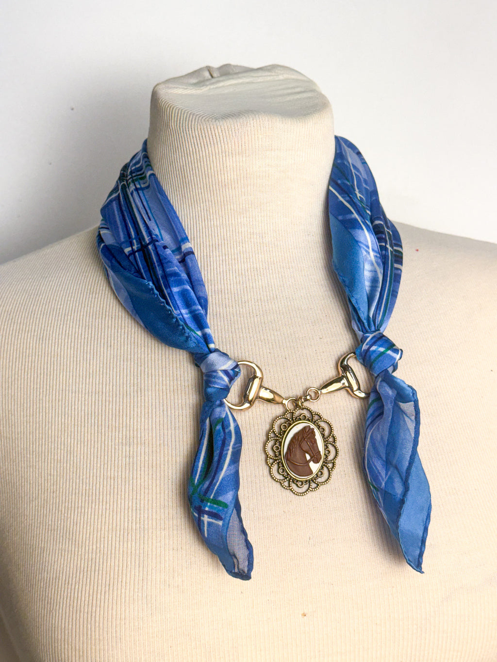 OOAK Vintage 100% Silk Scarf & Horse Bit Necklace
