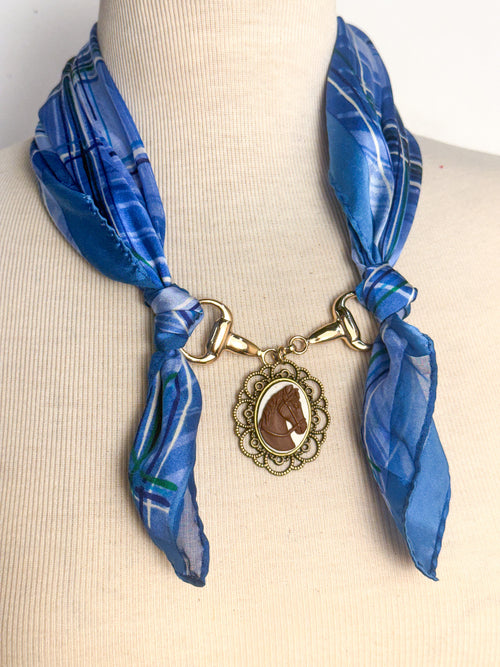 OOAK Vintage 100% Silk Scarf & Horse Bit Necklace
