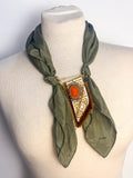 OOAK Vintage Silk Scarf & Handmade Cameo Broach Necklace