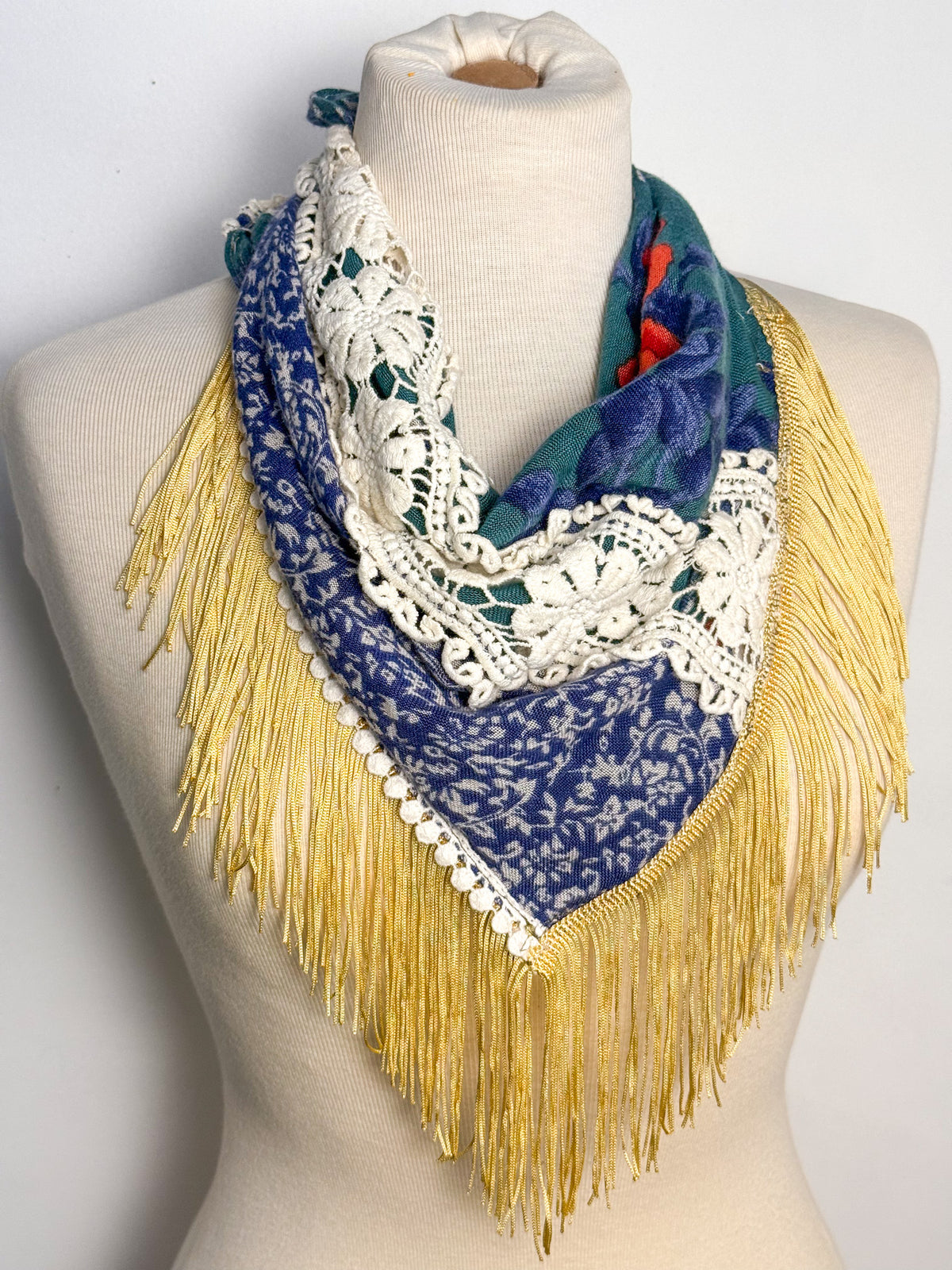 OOAK Wildflower Patchwork Fringe Scarf