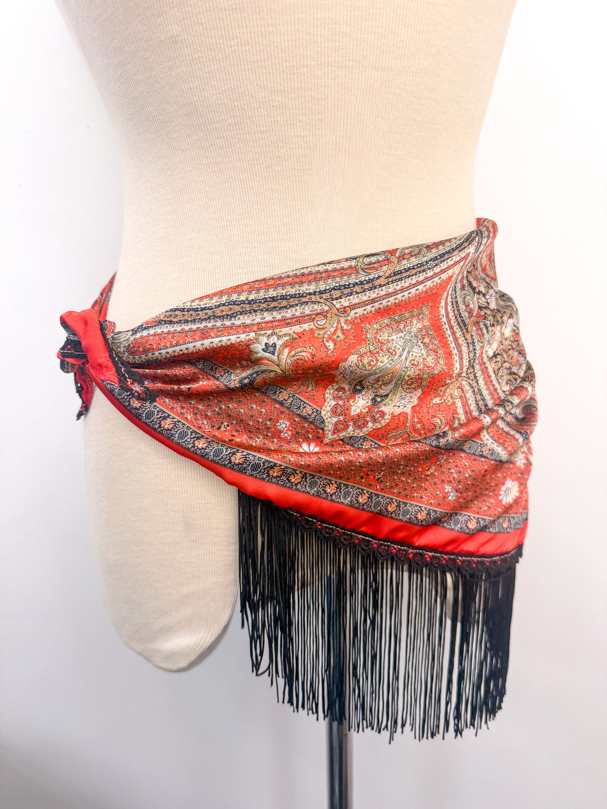 Handmade Vintage Lace & Fringe Satin Scarf