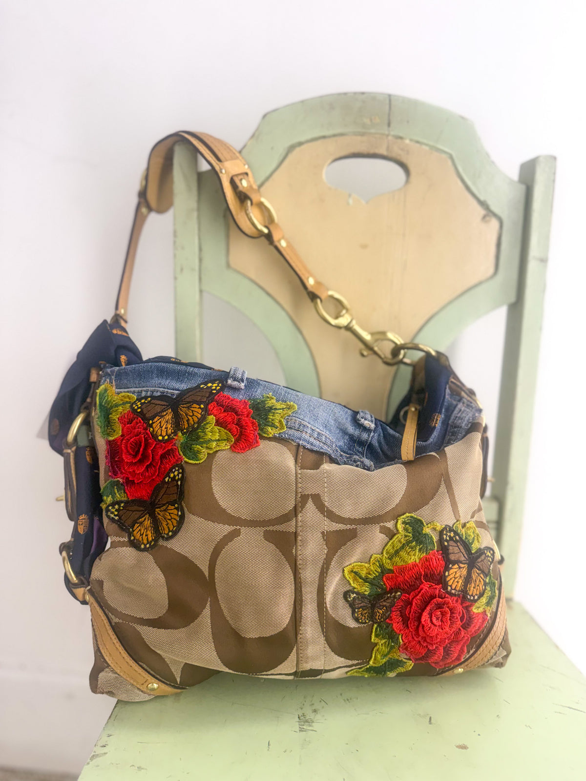 OOAK Vintage Coach & Floral Tiger Tie Bag